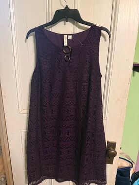 Tacera Deep Purple Crochet Lace Mini Dress with Ring Accent